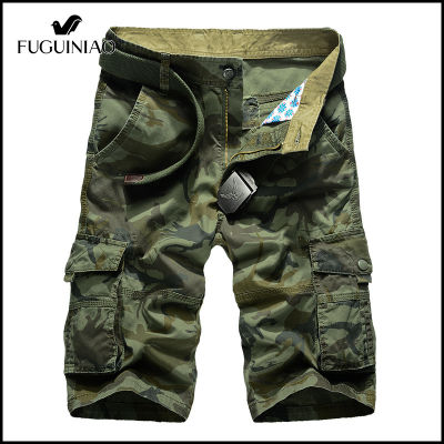FUGUINIAO ชุดทำงานกางเกงลายทหารผู้ชายสั้นกางเกงขาสั้นยุทธวิธีลำลองกางเกงทรงหลวมมีกระเป๋าหลายใบฤดูร้อน