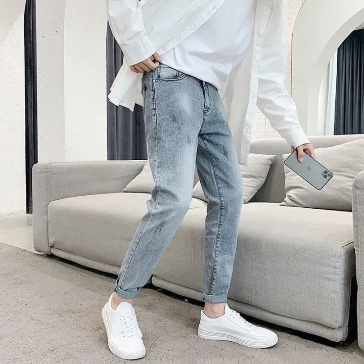 mens cropped ripped jeans