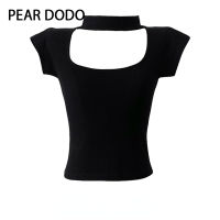 PEAR DODO เสื้อยืดคอกลมแขนสั้นสำหรับผู้หญิงเสื้อยืดคอกลมแขนสั้นเกาหลี