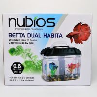 ส่งไว! ชุด ตู้ปลากัด พร้อมเลี้ยง  โหลปลากัด กล่องใส่ปลากัด 2 ช่อง มีที่กั้น Nubios Betta Dual Habita Dividable Fish Tank 3.03 Liter 0.8 U.S. Gal. ราคาพิเศษ Promotion Price รับประกัน ของแท้ คุณภาพ