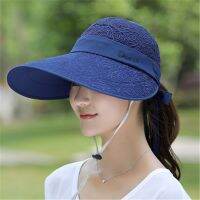 [COD] Hat womens summer sun visor outdoor travel protection hat seaside big edge beach empty top can be folded