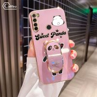 กล้องเจาะรูที่มีความแม่นยำครอบคลุมทุกเคสโทรศัพท์สำหรับ Xiaomi Redmi Note 8 T Note 8 T Note 7 Pro Redmi 7เคสโทรศัพท์ป้องกันโทรศัพท์ตกชุบโลหะด้วยไฟฟ้าหรูหราพร้อมตัวยึดหมีแพนด้า Bing