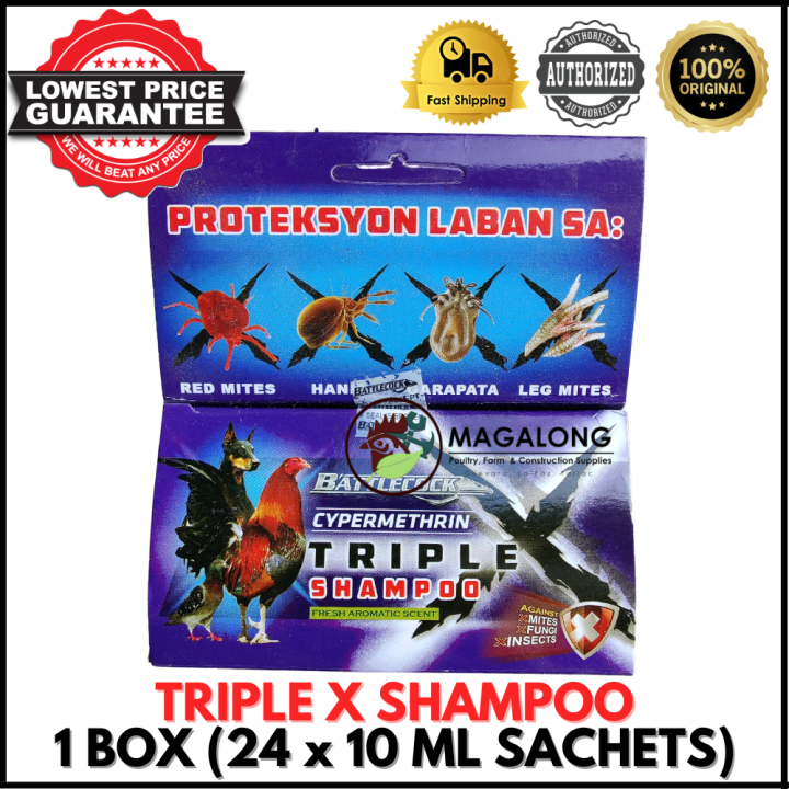 TRIPLE X SHAMPOO 1 BOX (24 X 10 ML SACHETS) BATTLECOCK FRESH
