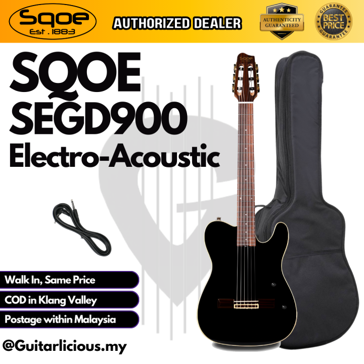 Black　SQOE　with　Nylon　Electroacoustic　Top,　Spruce　Spain　SEGD900　Solid　Pickups,　Silent　Piezo　Guitar　Lazada