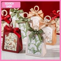 SQXRCH SHOP 5Pcs สร้างสรรค์และสร้างสรรค์ กล่องลูกอมลูกอม การพิมพ์ที่ประณีต ด้วยริบบิ้นและแหวนไม้ กล่องของขวัญของขวัญ ของใหม่ แบบพกพาได้ ถุงใส่ของ ของชำร่วยงานแต่งงาน