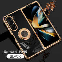 เคสซิลิโคนโทรศัพท์สีสีม่วงสำหรับ Samsung Galaxy Z Fold 5 Fold 4 With Support Magsafe การดูดซับแหวนขาตั้งสำหรับ Z Fold5ชุบ Fold4เคสป้องกันกรอบ