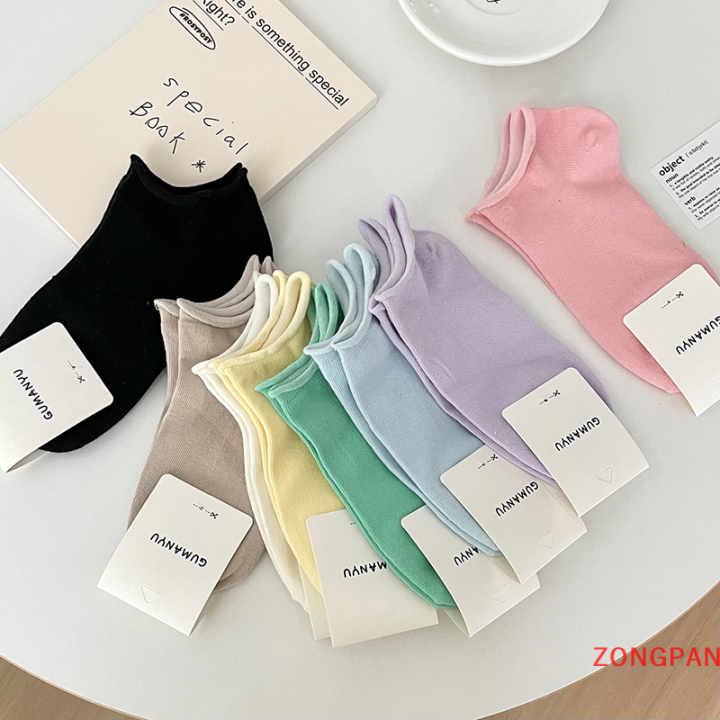 zongpan-ถุงเท้าผู้ชายถุงเท้าสีทึบสำหรับผู้หญิง-สีลูกอมถุงเท้าผ้าฝ้ายชนิดบางกันลื่นปากตื้นฤดูใบไม้ผลิและฤดูร้อน