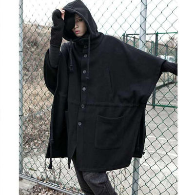Korean version Dark Night Club Bat Shirt Hooded Cape Mens cloak thickened medium-length woollen coat coat coat