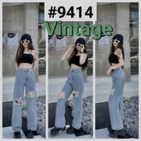 ยีนส์ขากระบอกเอวขาด ยีนสืสูงผ้าไม่ยืด ยีนส์งานป้าย Vintage ยีนส์แฟชั่น9414