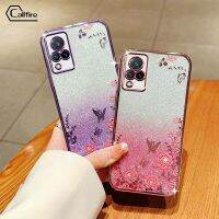 Callfire เคสโทรศัพท์ผงชิมเมอร์ สำหรับ Vivo V21 4G 5G V21E 4G Y73 2021แบบดอกไม้ผีเสื้อซิลิโคนหรูหราป้องกันการตกหล่นเปลือกนิ่ม