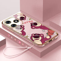 GGK For Tecno Spark 10 Spark 10C ฟรีสายคล้องเคสลายการ์ตูนน่ารักหมี Lotso ขอบสี่เหลี่ยมเคสโทรศัพท์ชุบหรูหราเคสโทรศัพท์นิ่ม