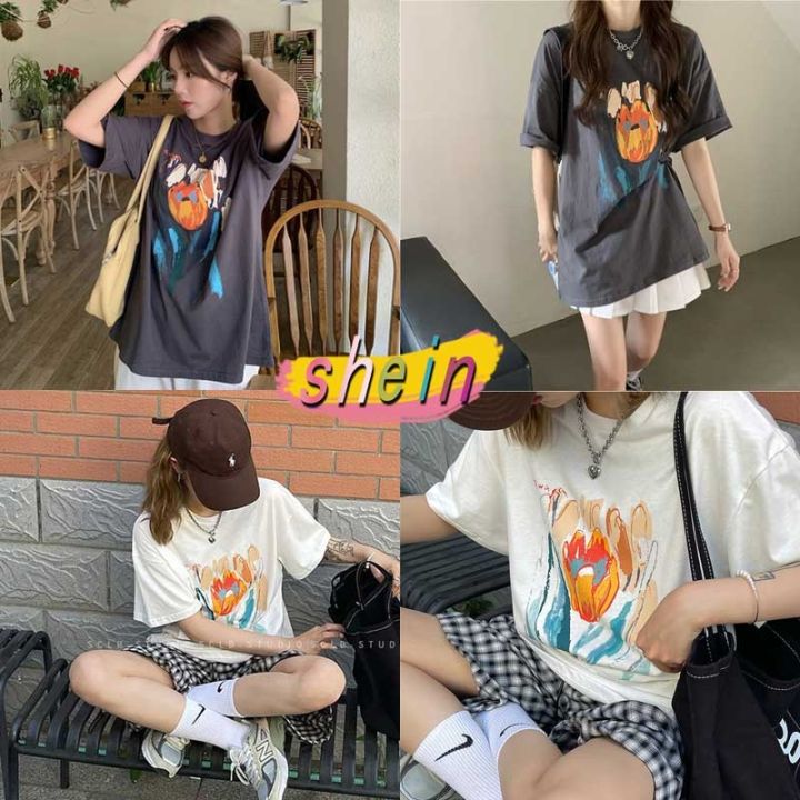 shein-เสื้อยืดแขนสั้นพิมพ์ลาย-เสื้อยืดสาวอวบแฟชั่น-oversize-เสื้อแฟชั่นสไตล์เกาหลีน่ารัก-2324