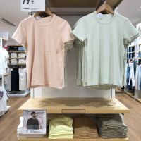 Uniqlo เสื้อยืดคอกลมเสื้อยืดคอปกสำหรับผู้หญิง2022ห้องลองเสื้อ435193/444517ฤดูใบไม้ผลิฤดูร้อนความเสน่หาเข็มขัดผ้าฝ้ายสีบริสุทธิ์เสื้อยืดแขนสั้น