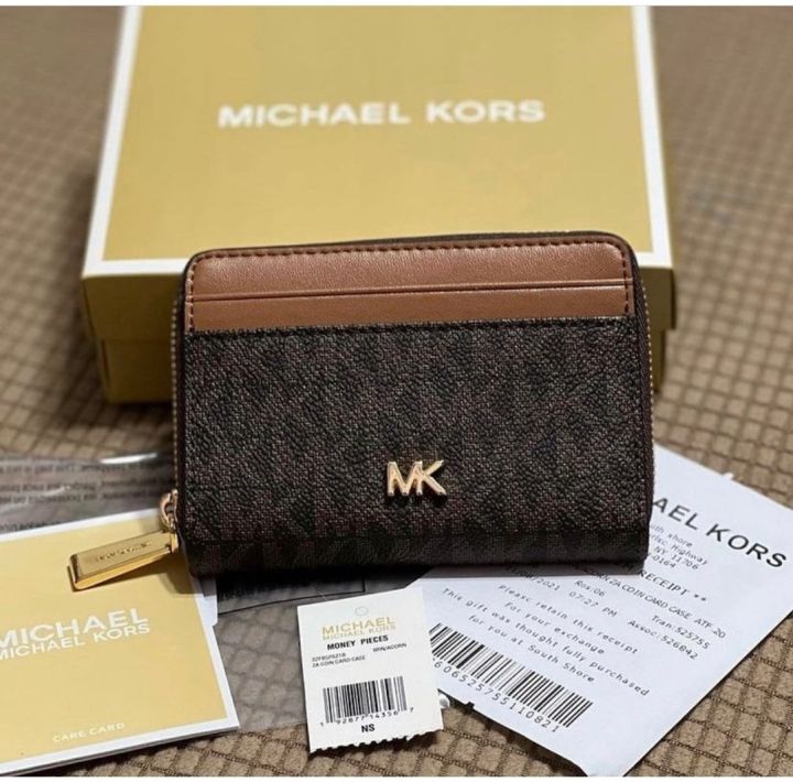 Michael kors jet set travel small zip around card case wallet brown mk  luggage