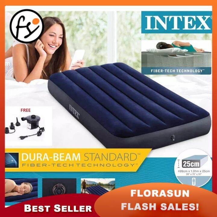 Intex Inflatable Flocked Air Bed Air Mattress Single / Queen / Super