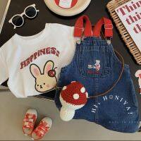 CUI YI SHOP New 2023 Korean Fashionable Cartoon Baby Contrast Color Denim Suspender Skirt