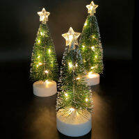 3Pcs LED Light Mini ต้นคริสต์มาสประดิษฐ์เรืองแสง Snow Frost Pines ตกแต่งโต๊ะ Miniature Snow Xmas Tree Decor