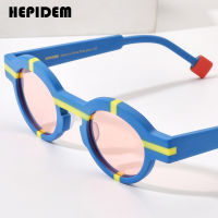 HEPIDEM UV400แว่นกันแดดอะซิเตทเลนส์โพลาไรซ์สีด้านย้อนยุควินเทจกลมแว่นตากันแดดผู้หญิงแว่นกันแดด H9282T