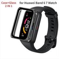 Case สำหรับ Band 6 7 Watch Case สายคล้องคอสำหรับ Honor Band 6 Band 6 Pro PC ฮาร์ดขอบเชลล์แก้วฟิล์มป้องกันหน้าจอ Case