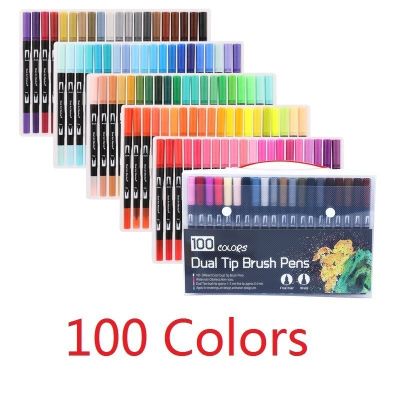 ปากกามาร์กเกอร์สีน้ำวาดภาพระบายสีที่เขียนคิ้วบาง12/48/72/100สีปากกาศิลปะอุปกรณ์การเรียนปากกาพู่กันทำเล็บปลายคู่04350เครื่องเขียน