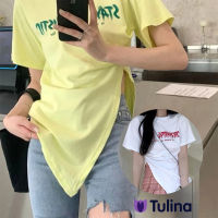 เสื้อแขนสั้นแบบไม่สม่ำเสมอ สไตล์เกาหลีเสื้อเสื้อยืด เสื้อแขนสั้นเเบบปลายเฉียง เสื้อยืดสามเหลี่ยม