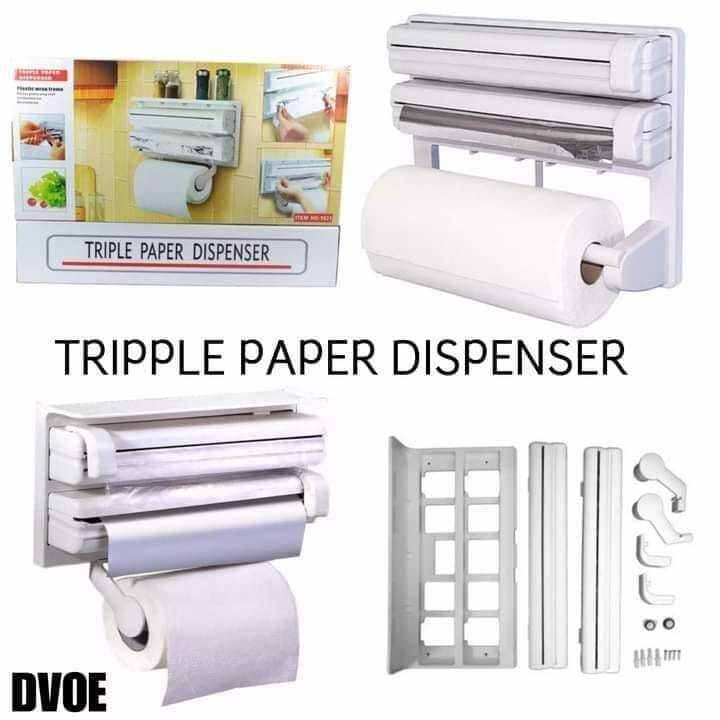 Paper Holder ,Foil and Cling Wrap Wall Mounted Triple Paper Dispenser