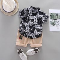 COD SDFGERTERTEEE Summer Children Baby Boys Short Sleeve Leaves Pattern T-shirt Blouse Shorts Casual Outfits Set