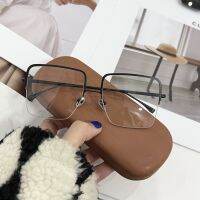 New half frame simple fashion temperament Sunglasses Womens square large frame anti Blu ray glasses men can match myopia