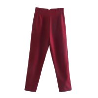 【cw】[New Colors] Fashion Wine Red Womens Solid OL Pencil Pants Winter Autumn Office Lady Green Trousers Slim Waist Capris Korean