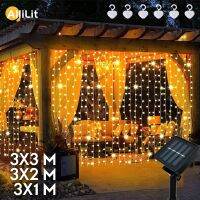 ✻☊☂ AlliLit LED Solar Curtain Lights Christmas Fairy Garland String Light Xmas New Year Wedding Party Decoration Outdoor Garden