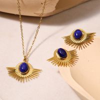 [COD] fan-shaped natural stone titanium steel earrings womens niche high-end necklace stainless two-piece set manufacturers wholesale