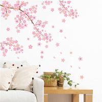 【LZ】✕  pink Cherry blossoms tree romantic diy home decal wall sticker girls bedroom TV background decorative store kitchen mural