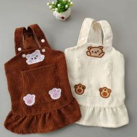 ZZOOI Bear Suspenders Dress For Dogs Clothes Pet Cats and Dogs Spring Skirts Flying Sleeves Corduroy Cute Princess Skirt Pets Clothes