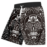 UJWI New Plus Size WomenMens 3D Printed Shorts Black White Broken Skull Shorts For Hip Hop Wok Shorts Board Flowers Leaves 7XL