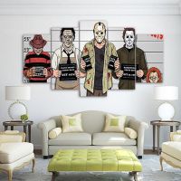 Lizhanmin หนังสยองขวัญโปสเตอร์การ์ตูน Modern Abstract Home Living Room Decoration - 5 Pieces Wall Art ภาพวาดผ้าใบ-ภาพโมดูลาร์สำหรับห้องนอน-ตกแต่งผนังที่สมบูรณ์แบบสำหรับคนรักภาพยนตร์