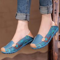 Women flat shoes 2022 new fashion ballet summer flower print women shoes genuine leathe loafers ladies flats shoes woman