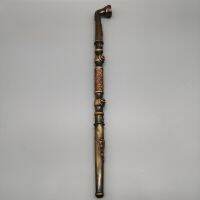 【YF】 Antique Bronze Collection Smoke Pole Handwork Copper Carved Flower Smoking Tool Pipe Ornaments Home Accessories Gift