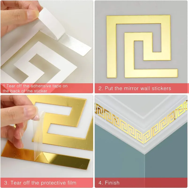 Edge Strip Corner Line Building Border 10x10cm Acrylic Wall Mirror