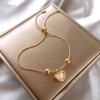 Trendy Design 14K Gold Plated Opal Peach Heart Bracelet for Women Girl Accessories Korean Fashion Jewelry Birthday Party Gift