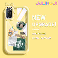 Jjlingji เคสสำหรับ OPPO A52 A72 A92 4G แบรนด์แฟชั่นสีกาแฟแพตเต็นสีสันสดใสน่ารักเล็กๆน้อยๆกล้องมอนสเตอร์นิ่มสำหรับเลนส์กันกระแทกแบบใสเคสมือถือเคสความคิดสร้างสรรค์โปร่งใสเรียบง่ายฝาครอบป้องกันซิลิโคน