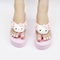 Kawaii Cartoon Summer 2023 Fashion Womens Leisure Shoes Wedge Flip Flop High Heels Slippers Slippers Ladies Hello cat