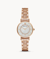 นาฬิกาข้อมือผู้หญิง Emporio Armani Womens Two-Hand Rose Gold-Tone Stainless Steel Watch-AR1909