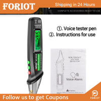 Foriot  เครื่องทดสอบไฟฟ้า AC 12V-1000V แบบไม่สัมผัสเครื่องทดสอบแรงดันไฟฟ้าดีไซมอร์พร้อมจอแสดงผล LCD เครื่องหาเส้นลวดออดเตือน