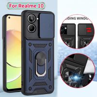 กล้องเลื่อนเคสอุปกรณ์ป้องกันเลนส์สำหรับ Realme 10 Pro Plus 10Pro + Realme10Pro + 4G 5G เคสโทรศัพท์ RMX3686 RMX3630ตัวยึดแบบห่วงแข็งปกป้องเต็มรูปแบบเกราะกันกระแทกกล้องกันชนฝาหลัง