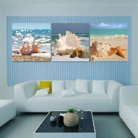 Seascape Shell Wall Art ภาพวาดผ้าใบภาพที่ทันสมัยสำหรับตกแต่งห้องนั่งเล่น