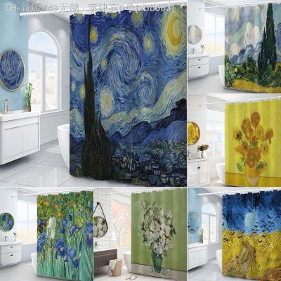 【CW】✘✓  Van Gogh Night Shower Curtain Painting Abstract Star Scenery with Hooks