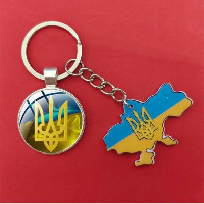 New Ukraіne Peace Tryzub Rune Pattern Symbol Keychains Handmade Glass Cabochon Alloys Key Rings Badge Bag Car Key Chains Gifts Key Chains