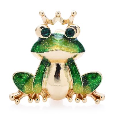 Wuli amp;baby Wear Crown Frog Brooches For Women Unisex 2-color Lovely Enamel Animal Party Casual Brooch Pin Gifts