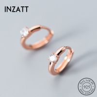 INZATT เครื่องประดับเป็นที่นิยมสีทองคำสีกุหลาบสำหรับผู้หญิง,925เงินสเตอร์ลิงแท้ทรงกลมเพทายเรียบง่ายต่างหูแบบห่วงสำหรับผู้หญิง