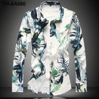 Summer the new mens elastic digital printing long sleeve fertilizer plus-size cultivate ones morality leisure tide male flowers